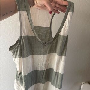 Z Supply Olive and White Striped V-Neck Tank